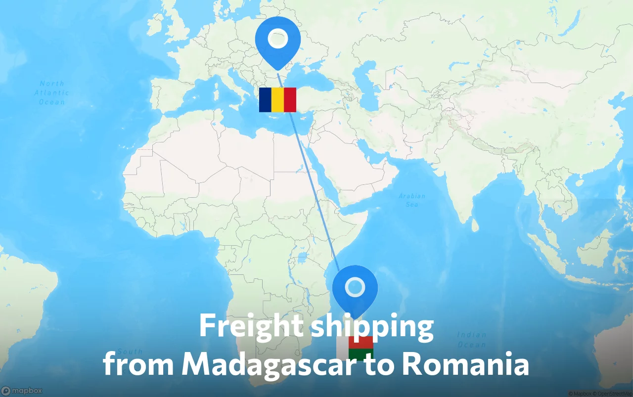 Shipping route from Madagascar to Romania