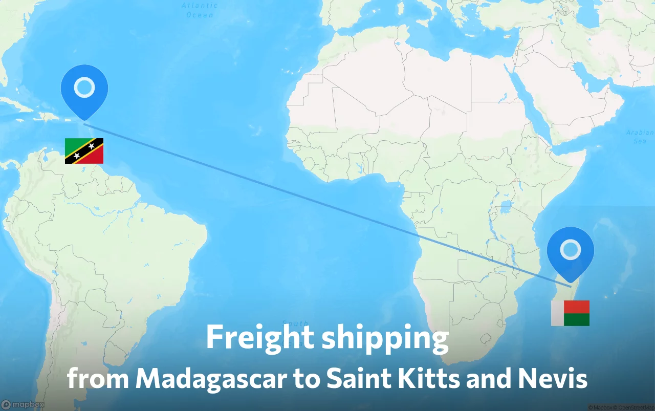 Shipping route from Madagascar to Saint Kitts and Nevis