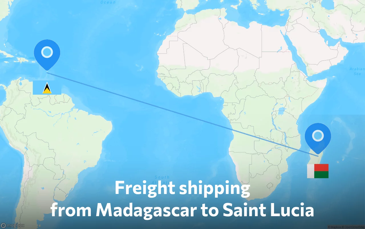 Shipping route from Madagascar to Saint Lucia