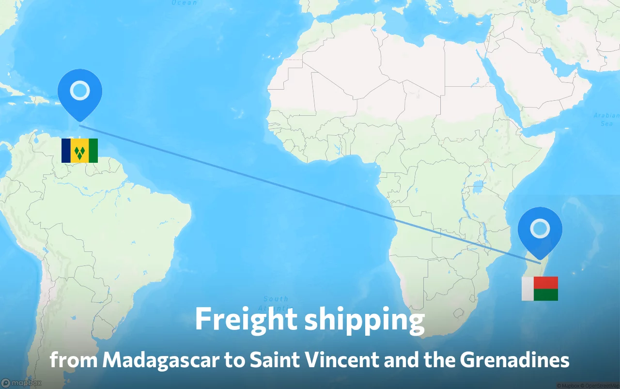 Shipping route from Madagascar to Saint Vincent and the Grenadines
