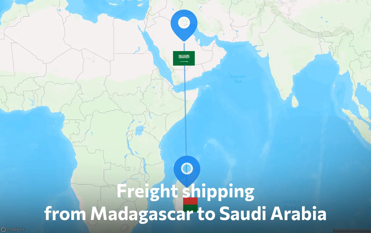 Shipping route from Madagascar to Saudi Arabia