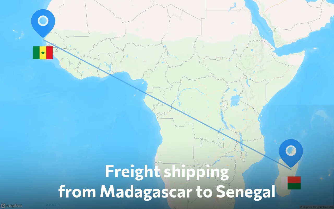 Shipping route from Madagascar to Senegal