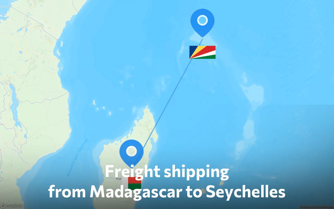 Shipping route from Madagascar to Seychelles