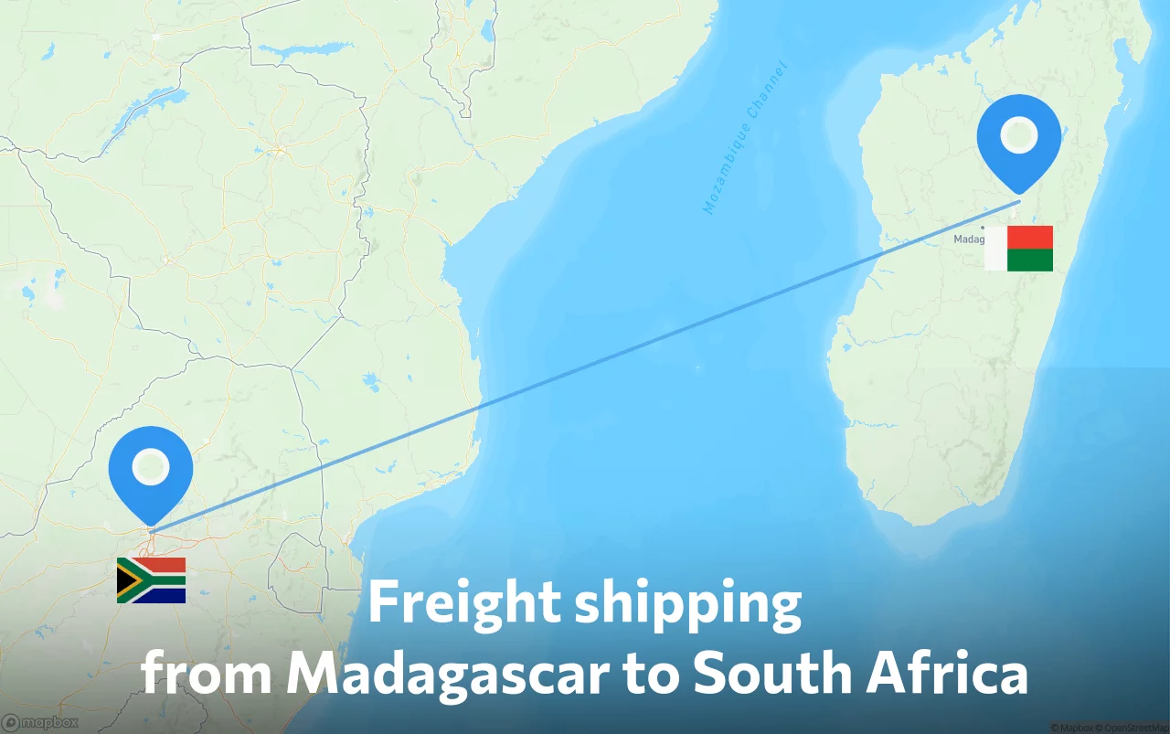 Shipping route from Madagascar to South Africa