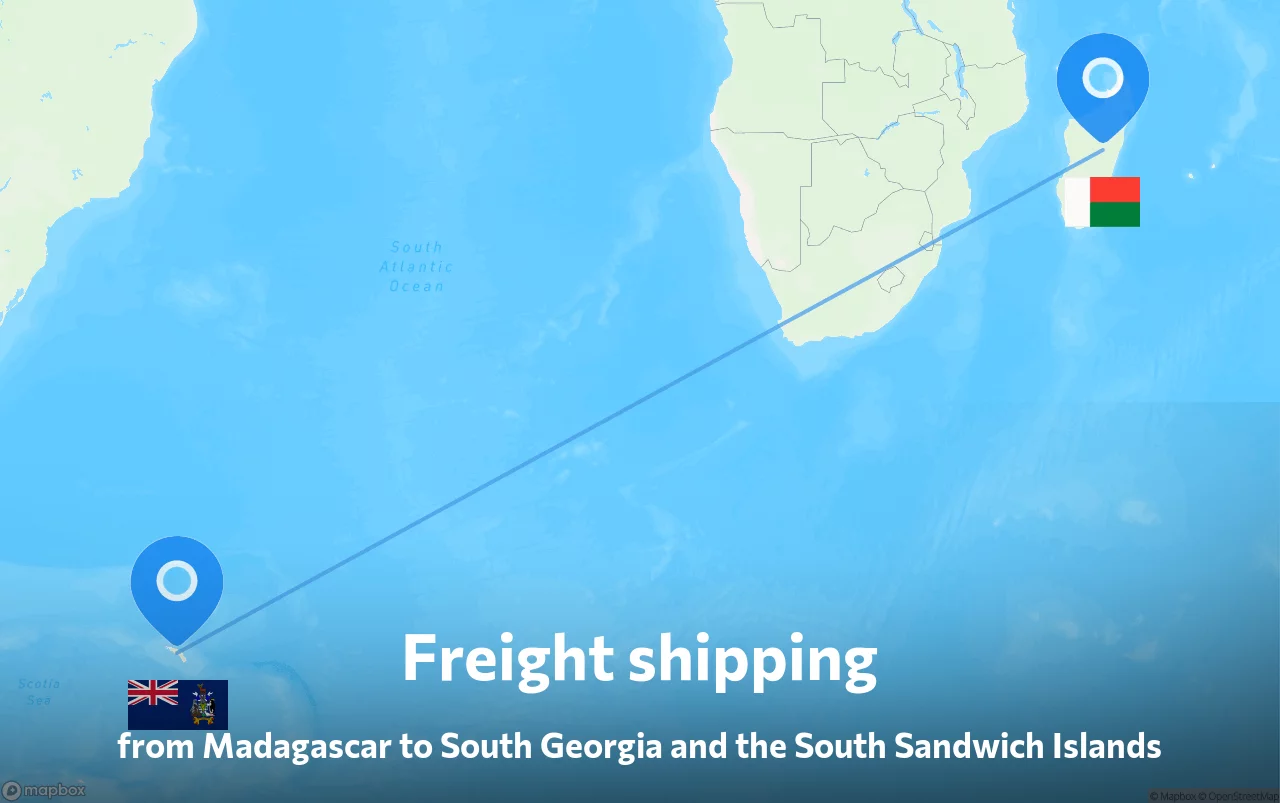 Shipping route from Madagascar to South Georgia and the South Sandwich Islands
