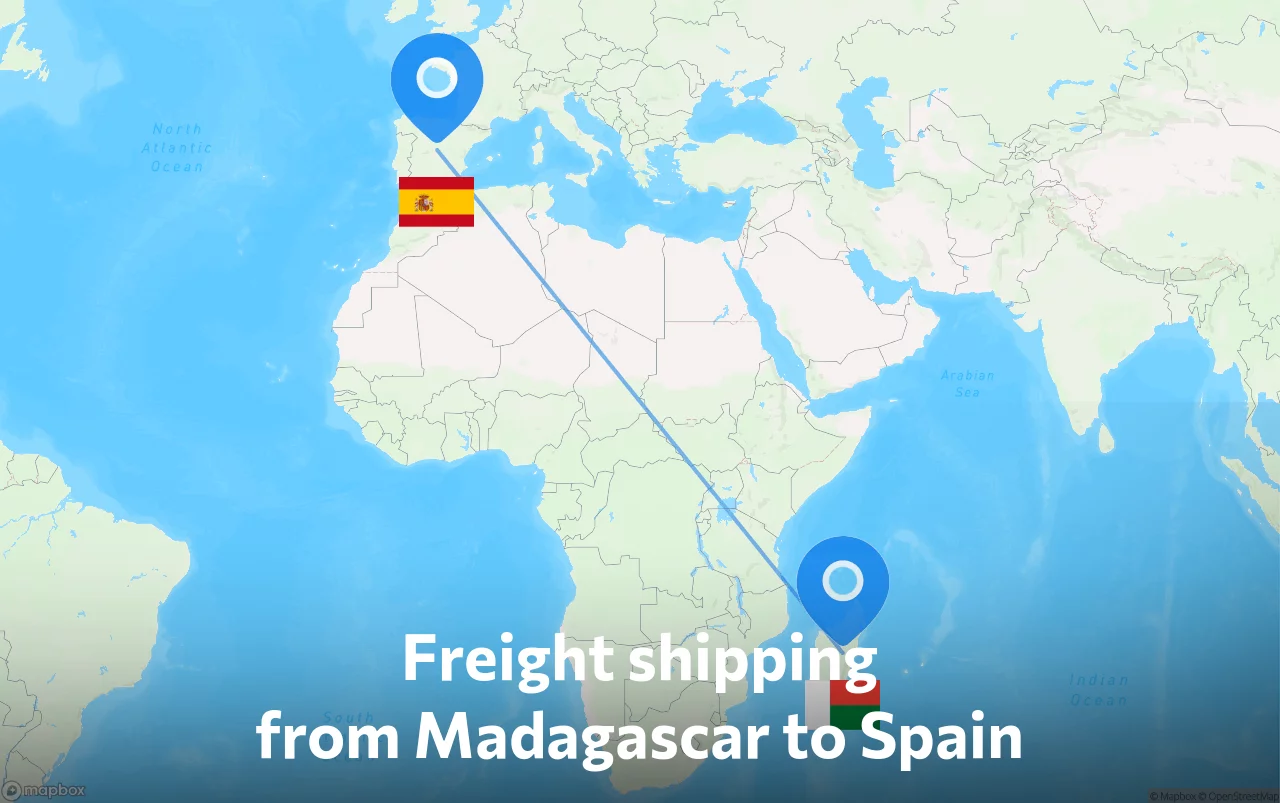 Shipping route from Madagascar to Spain