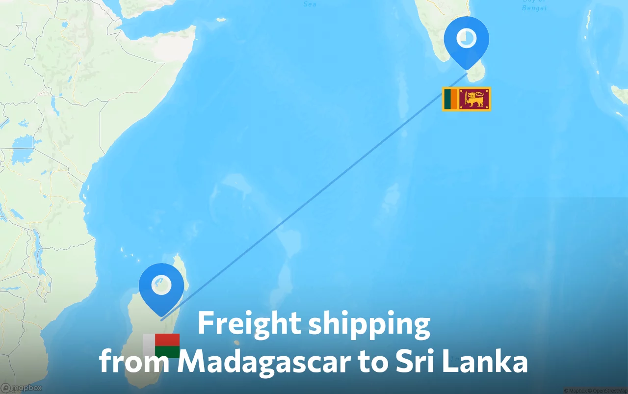 Shipping route from Madagascar to Sri Lanka