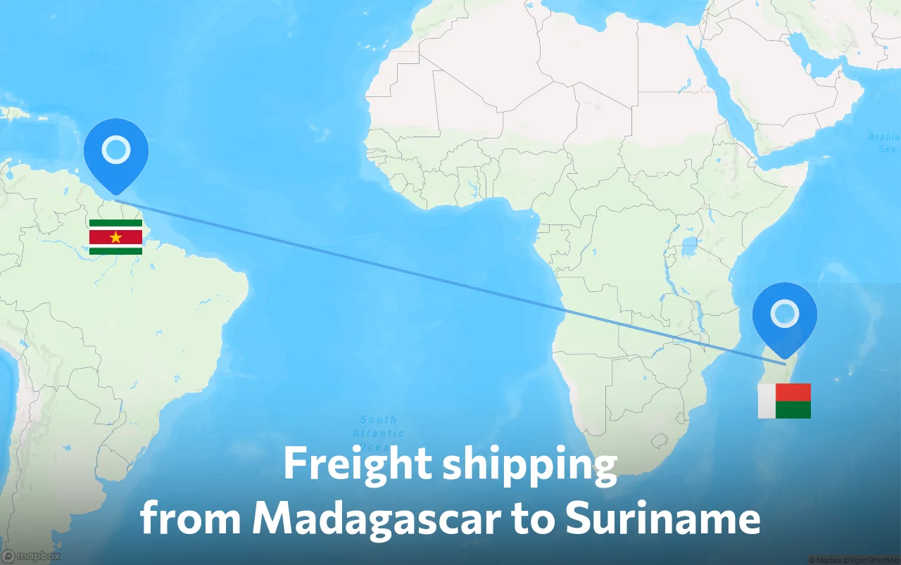 Shipping route from Madagascar to Suriname