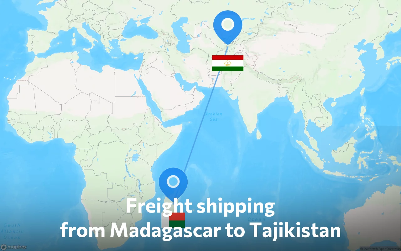 Shipping route from Madagascar to Tajikistan