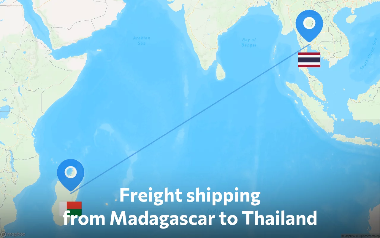 Shipping route from Madagascar to Thailand