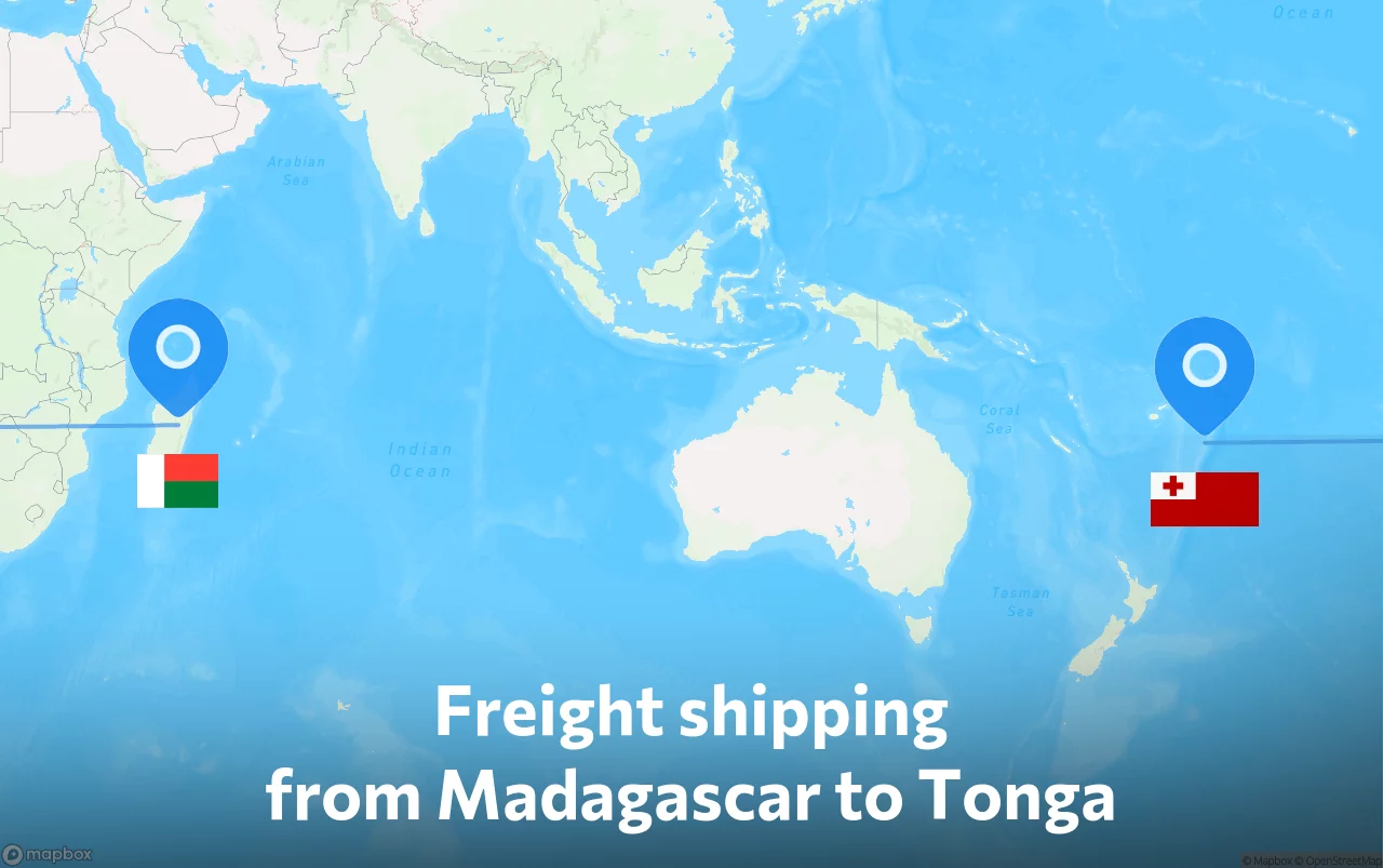 Shipping route from Madagascar to Tonga