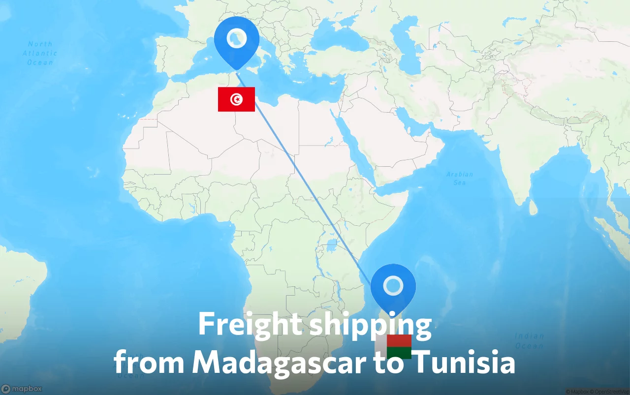 Shipping route from Madagascar to Tunisia