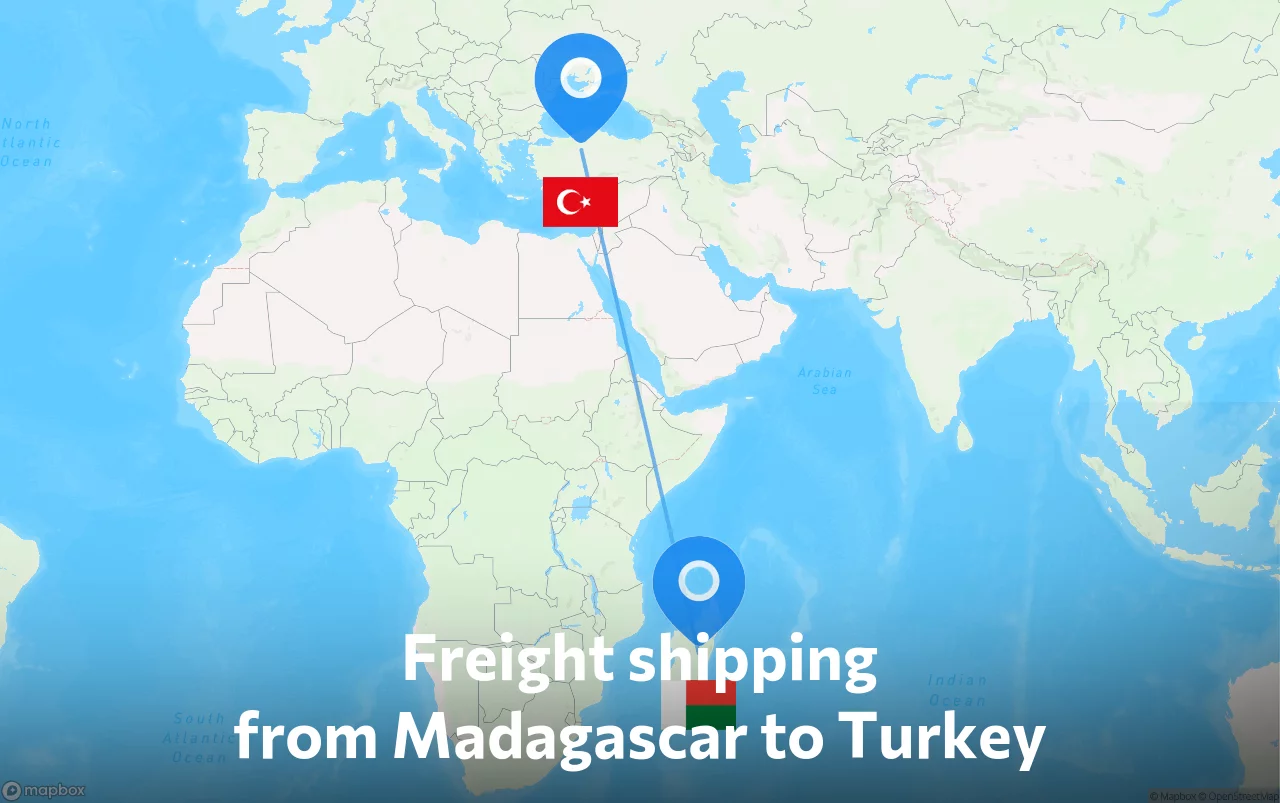 Shipping route from Madagascar to Turkey