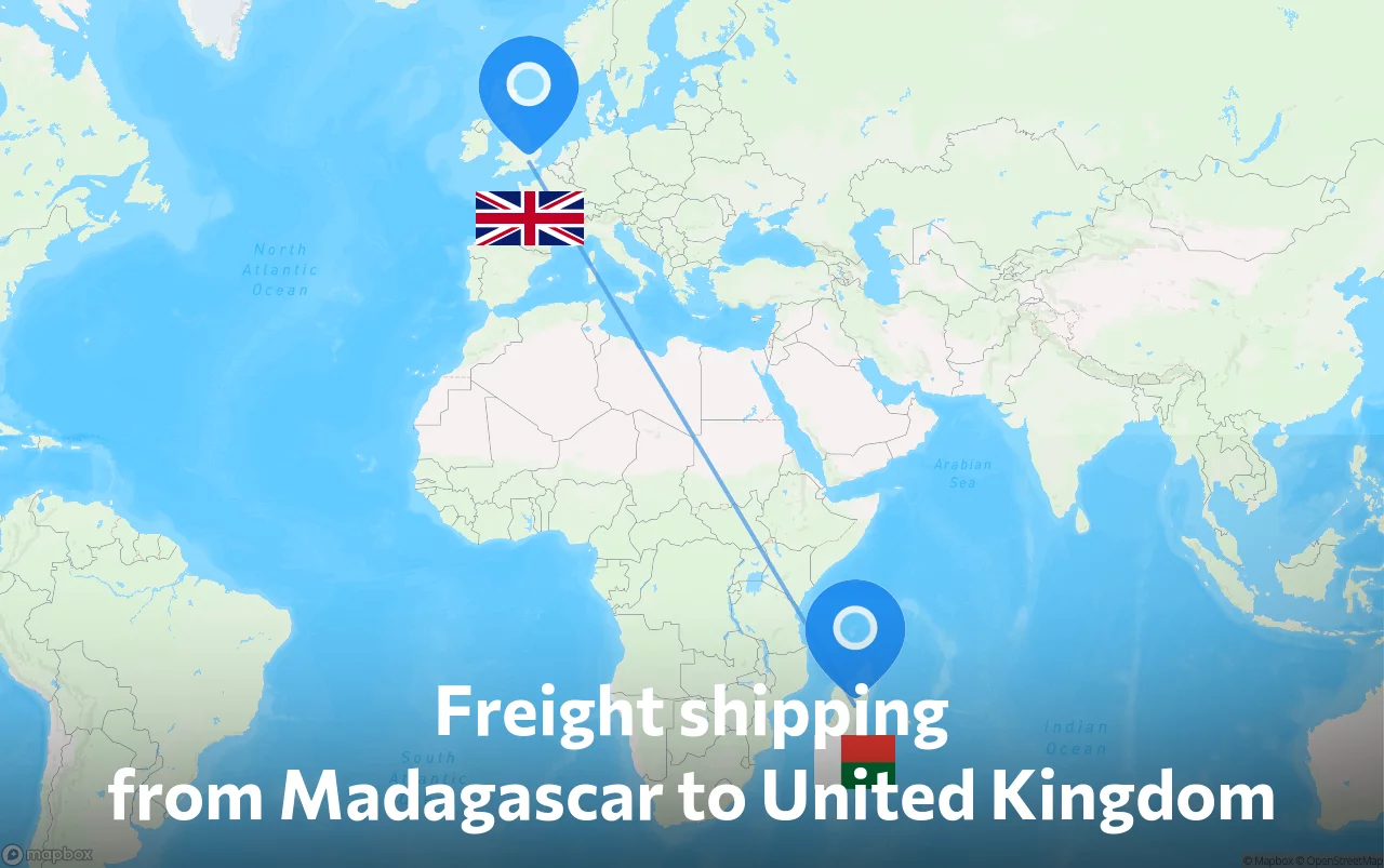 Shipping route from Madagascar to United Kingdom