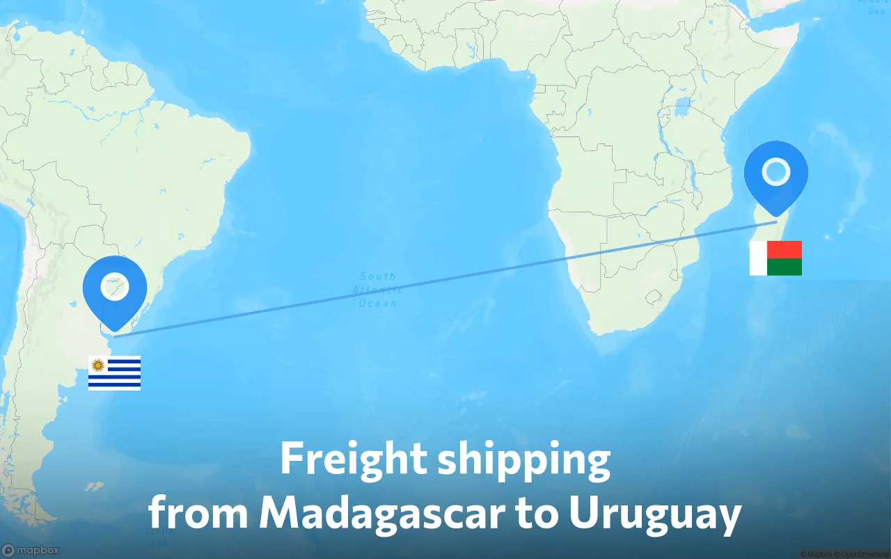 Shipping route from Madagascar to Uruguay
