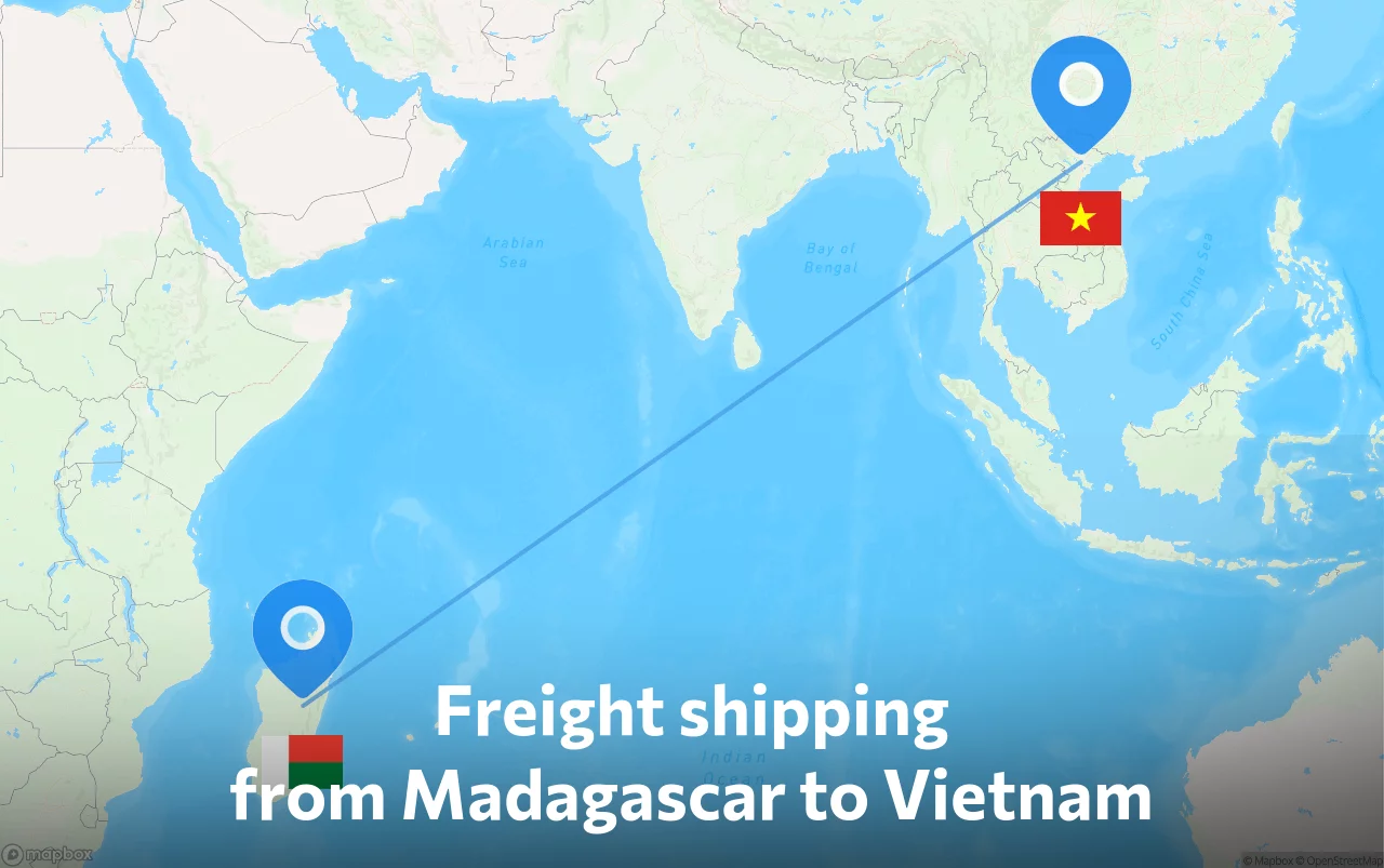 Shipping route from Madagascar to Vietnam