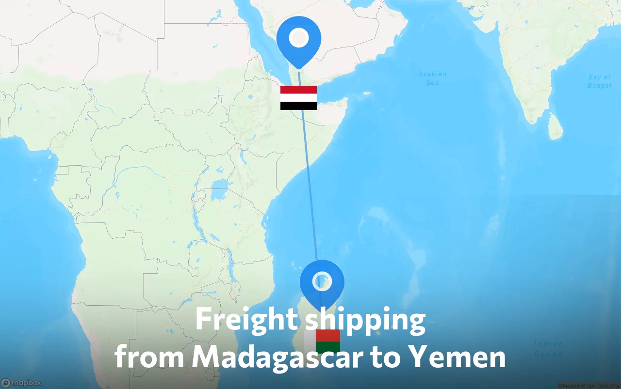 Shipping route from Madagascar to Yemen