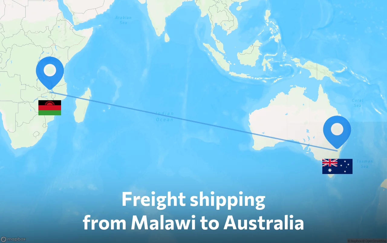 Shipping route from Malawi to Australia