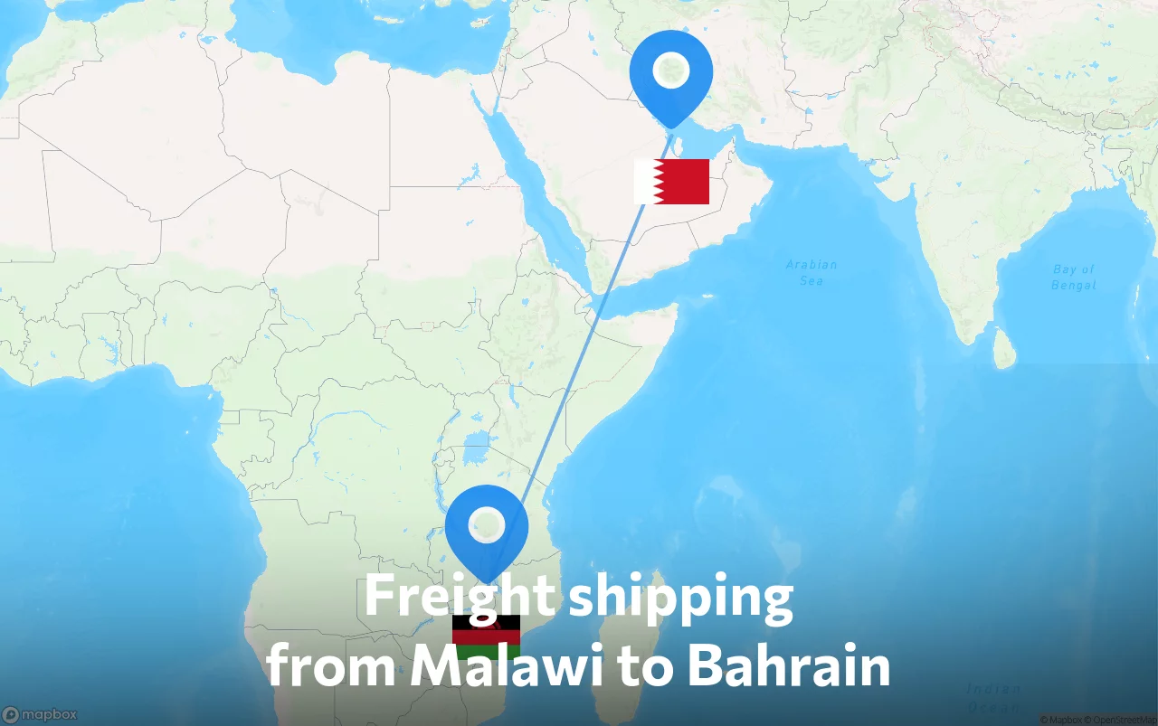 Shipping route from Malawi to Bahrain