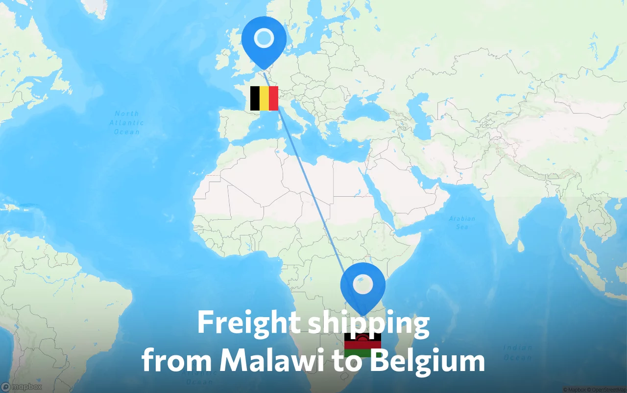 Shipping route from Malawi to Belgium