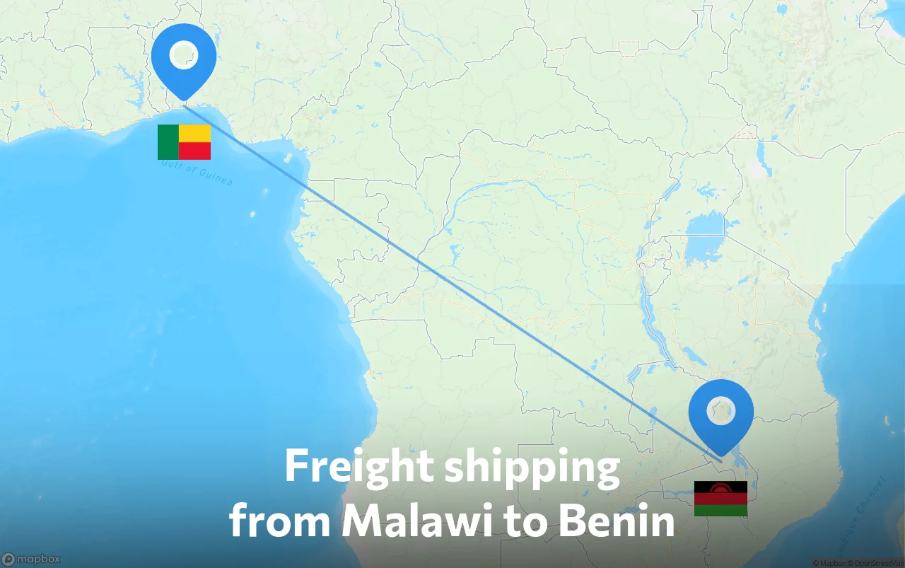 Shipping route from Malawi to Benin