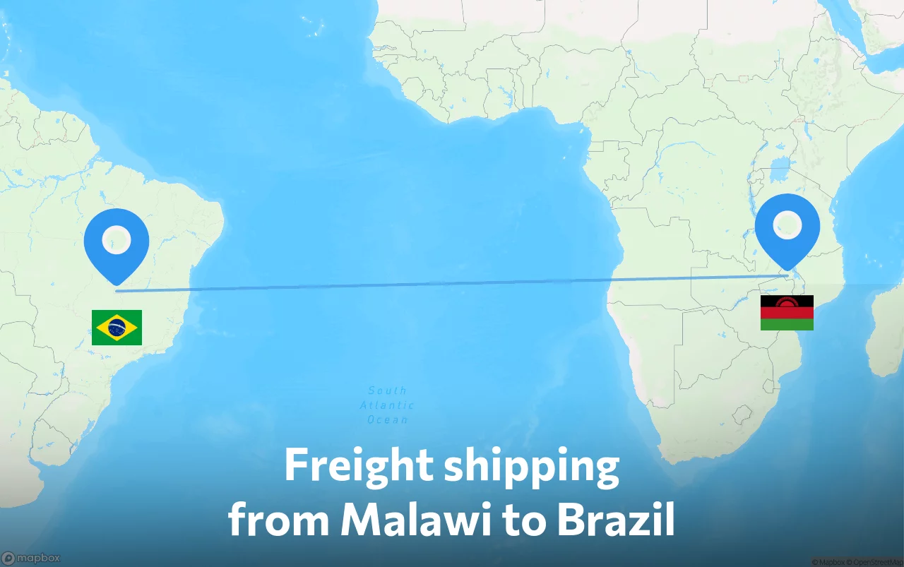 Shipping route from Malawi to Brazil