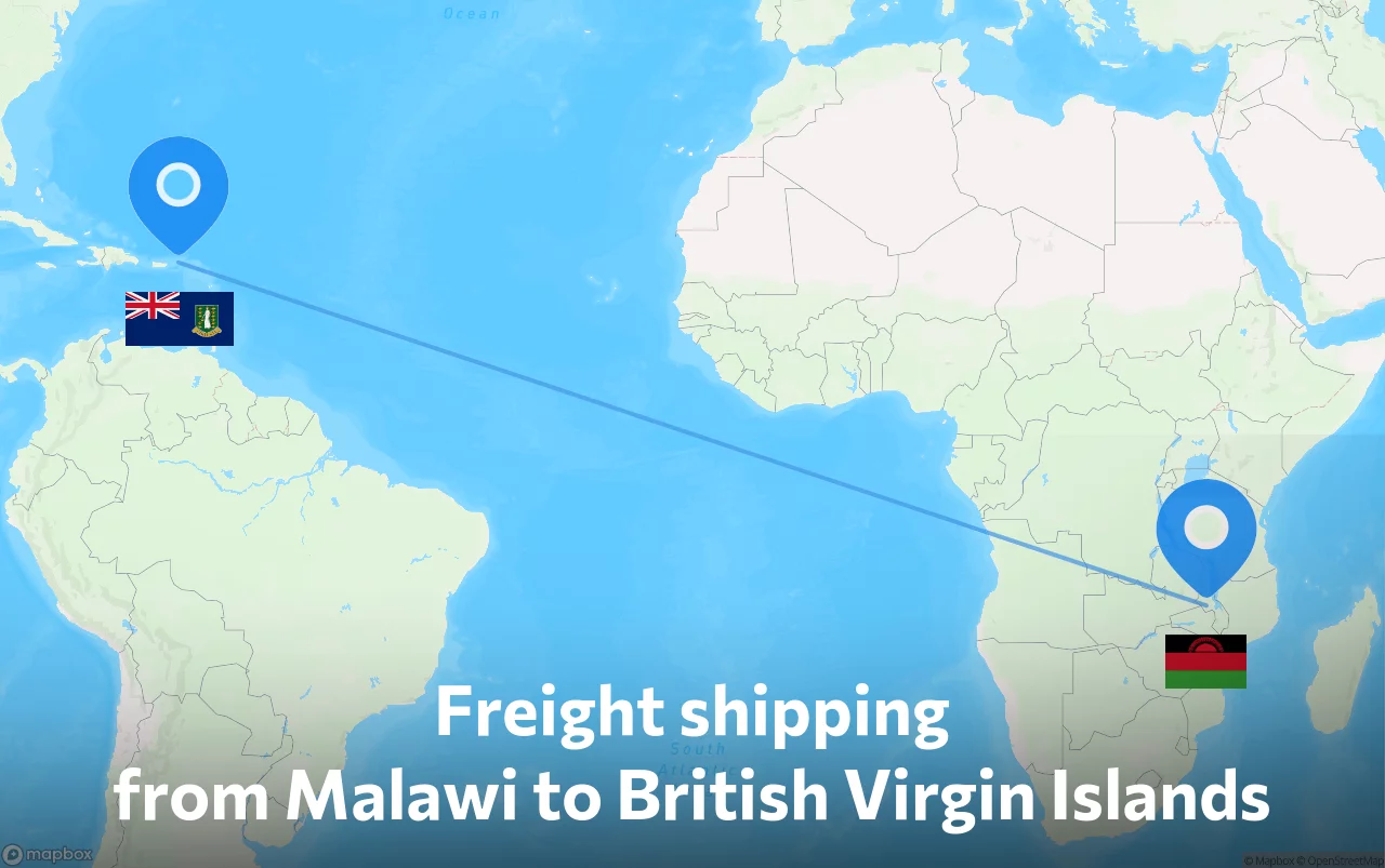 Shipping route from Malawi to British Virgin Islands