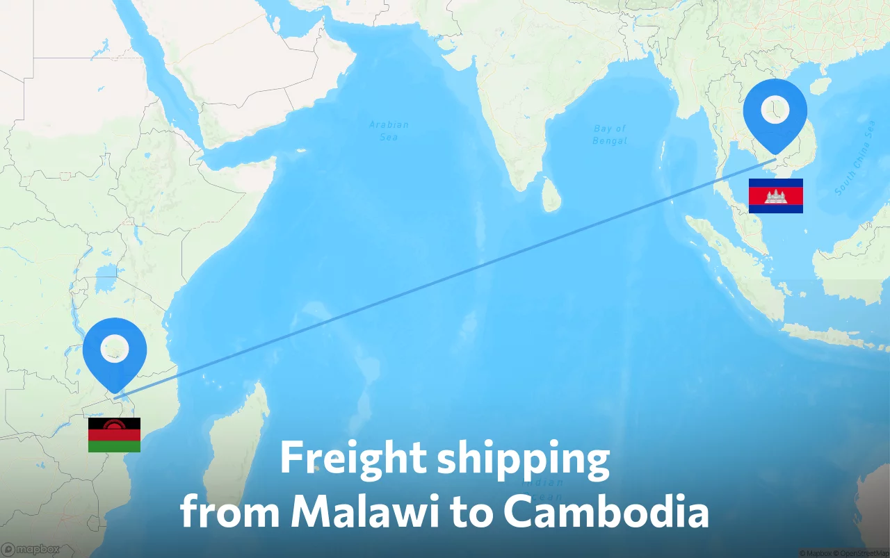 Shipping route from Malawi to Cambodia