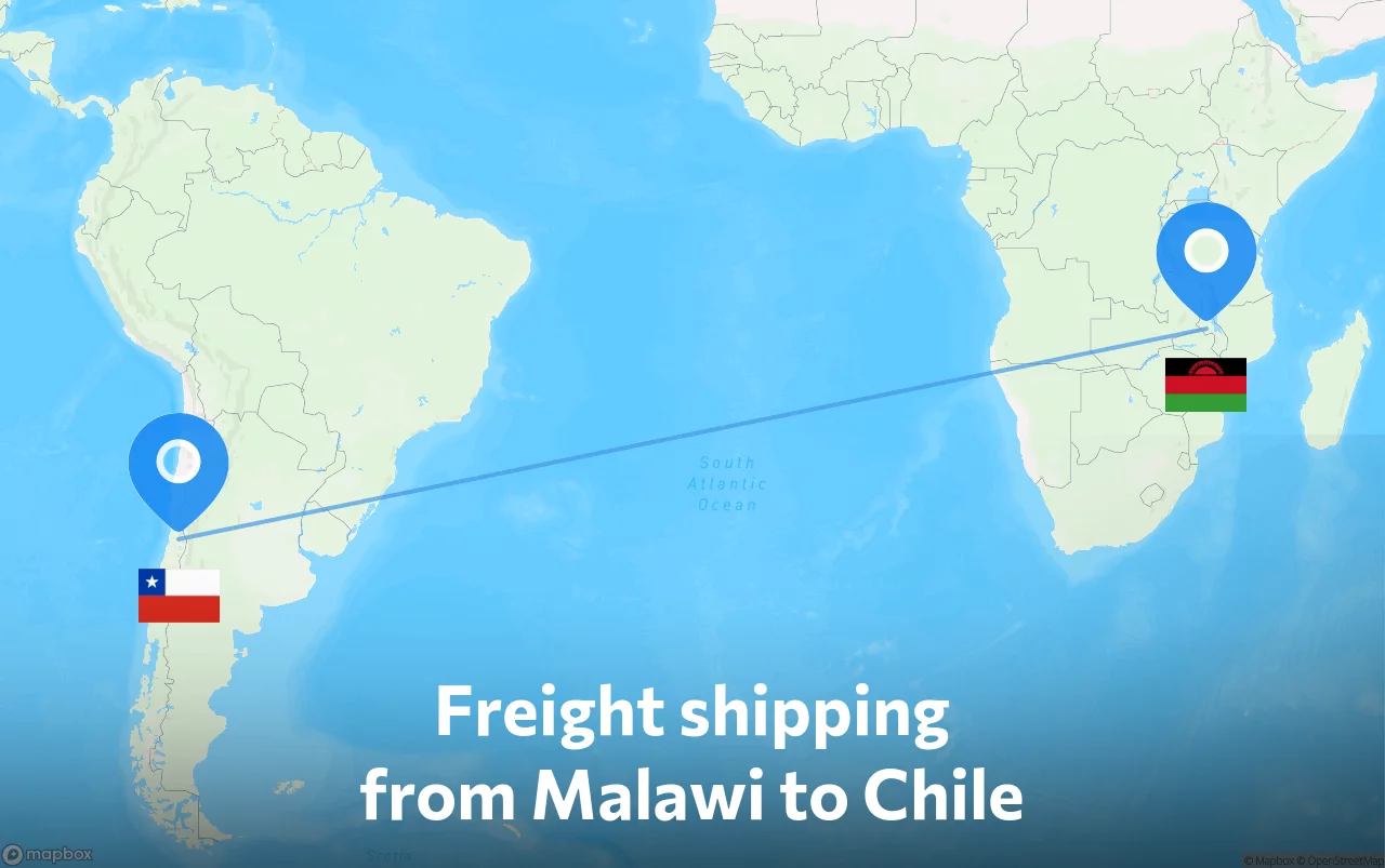 Shipping route from Malawi to Chile