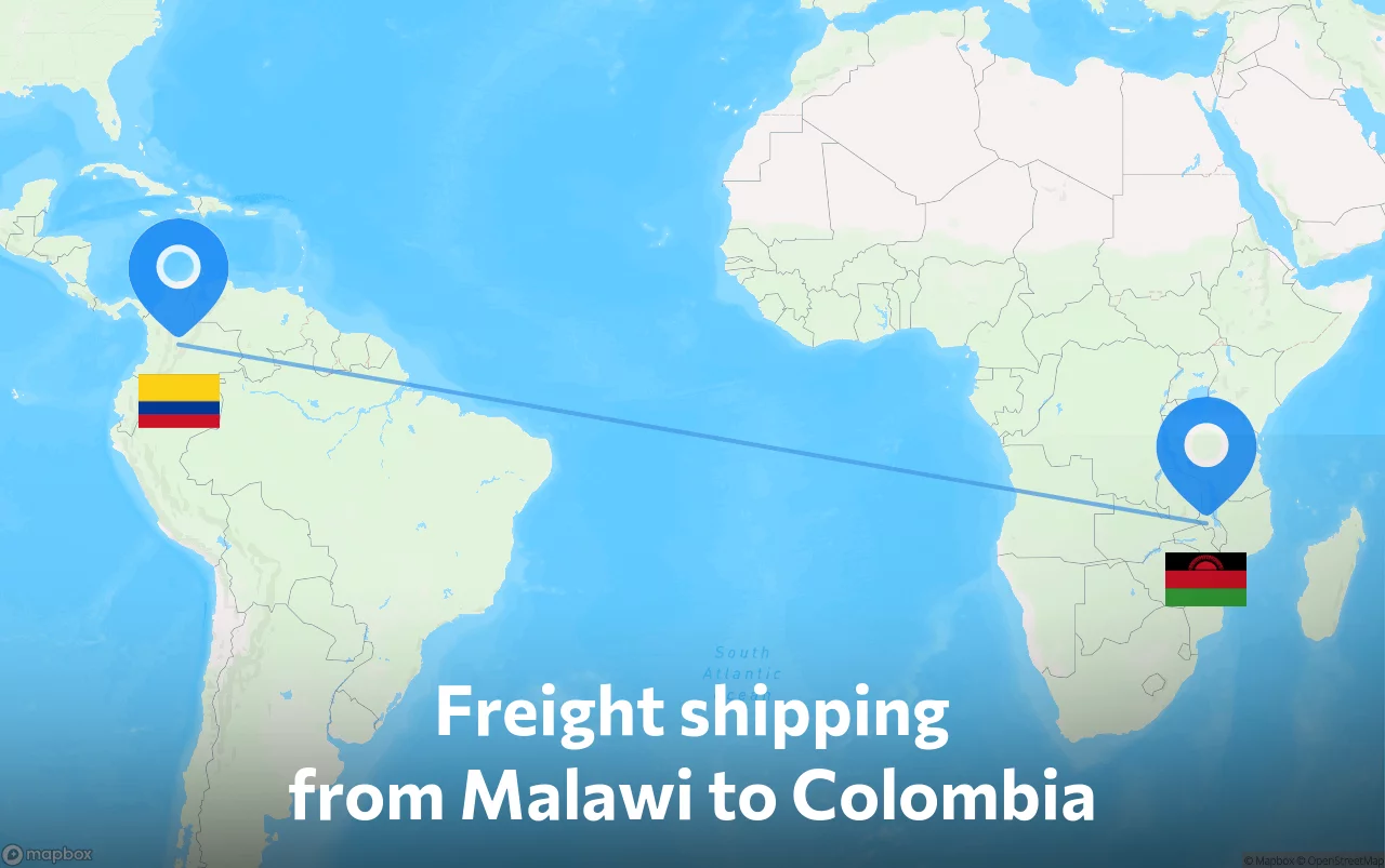 Shipping route from Malawi to Colombia