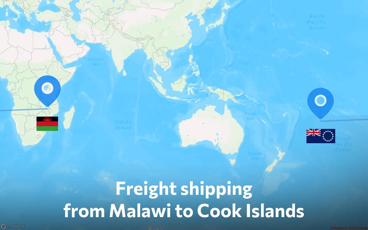 Shipping route from Malawi to Cook Islands
