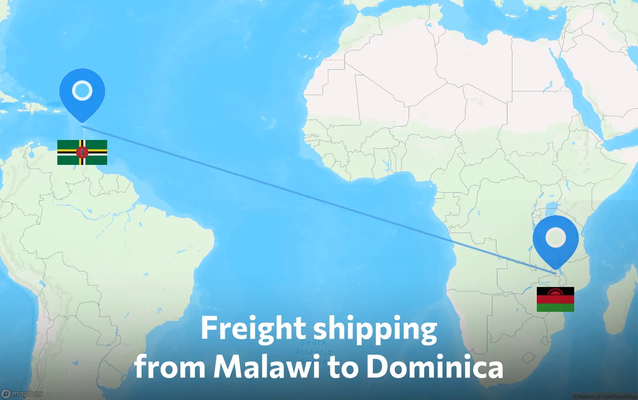 Shipping route from Malawi to Dominica