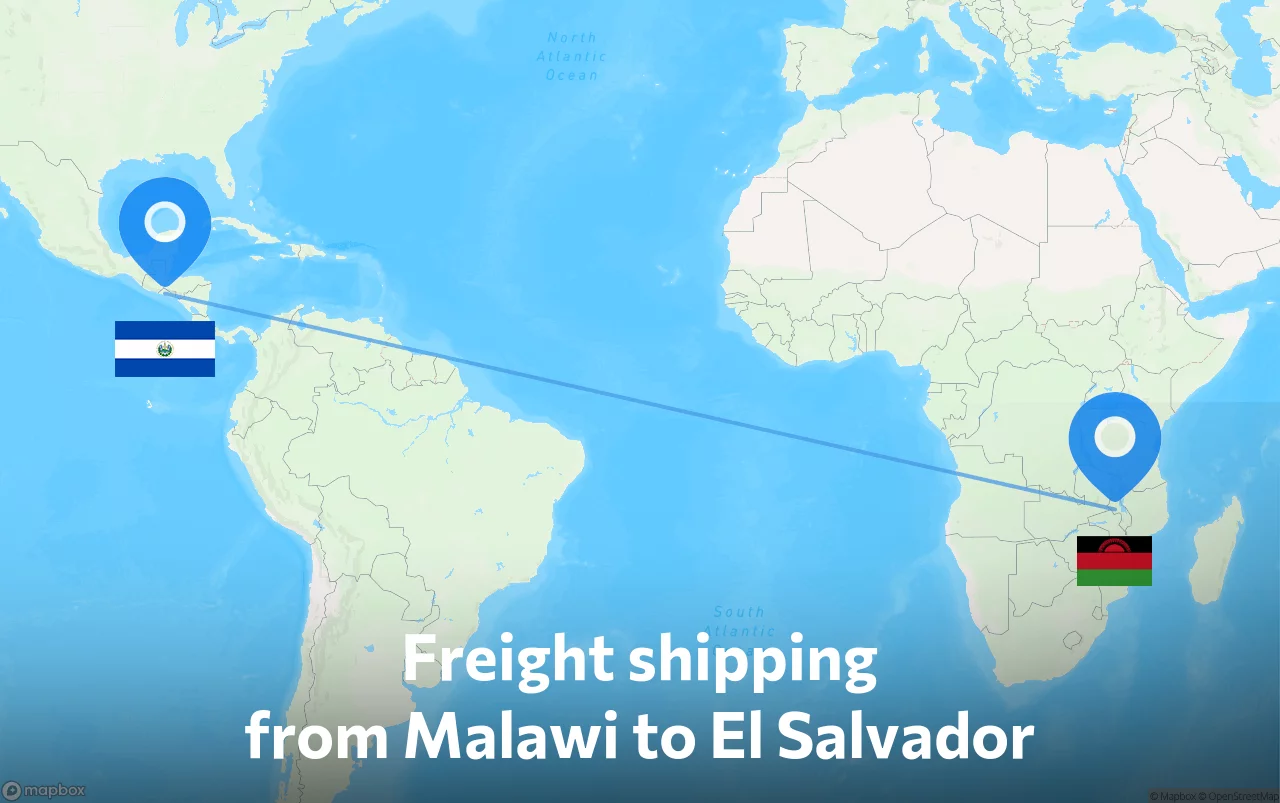 Shipping route from Malawi to El Salvador