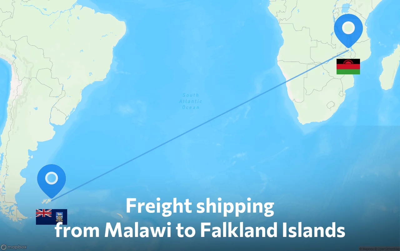 Shipping route from Malawi to Falkland Islands