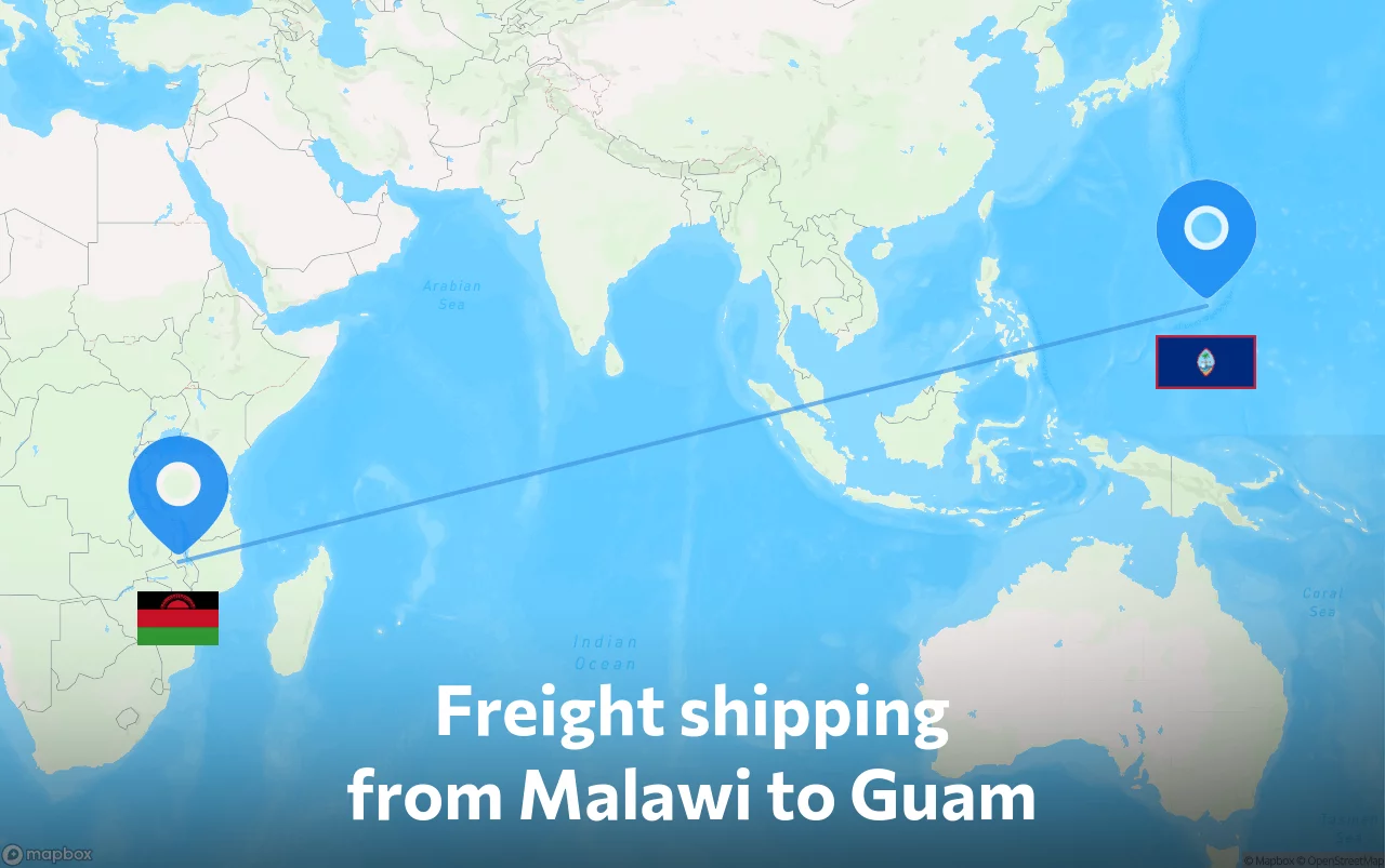 Shipping route from Malawi to Guam