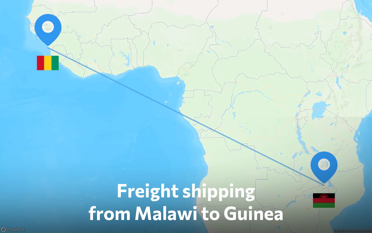 Shipping route from Malawi to Guinea