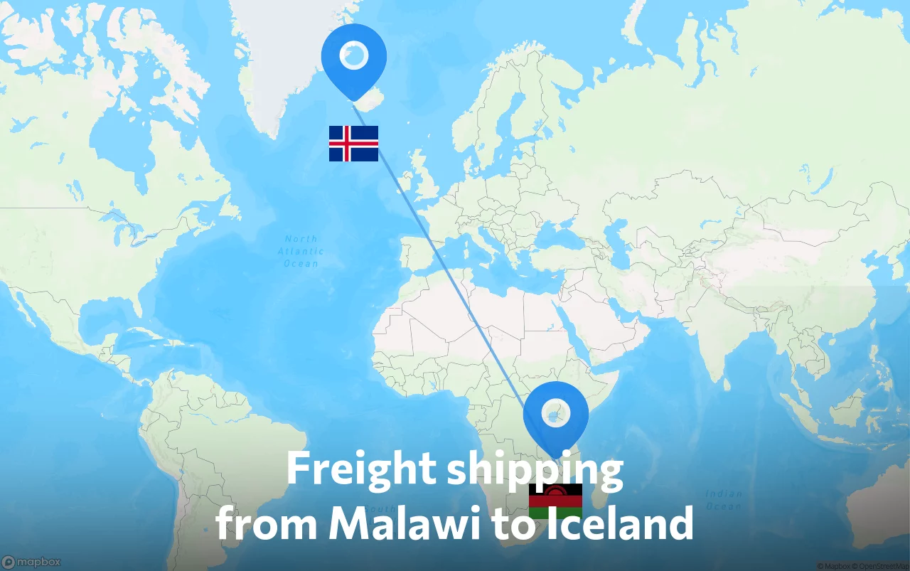 Shipping route from Malawi to Iceland