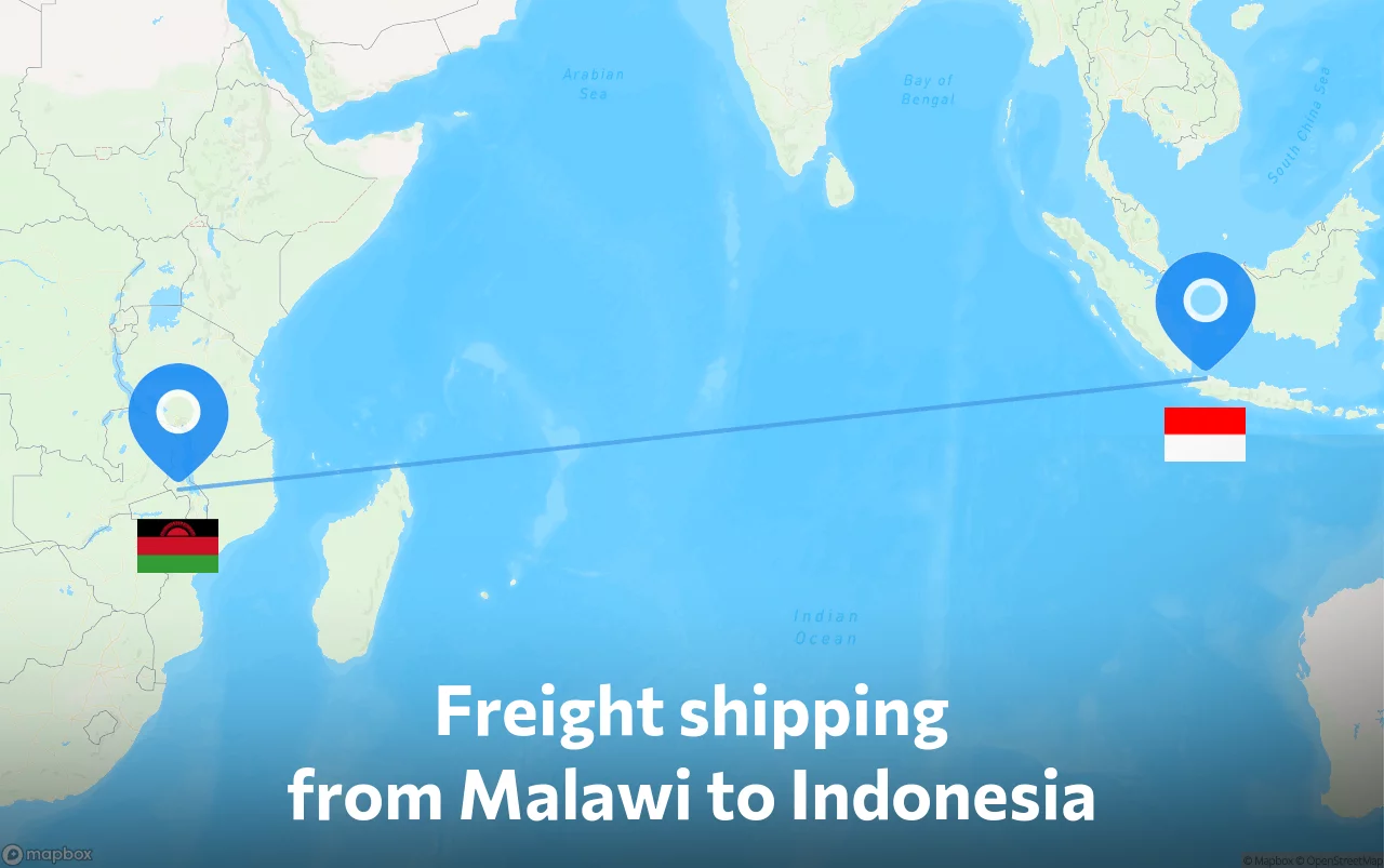 Shipping route from Malawi to Indonesia