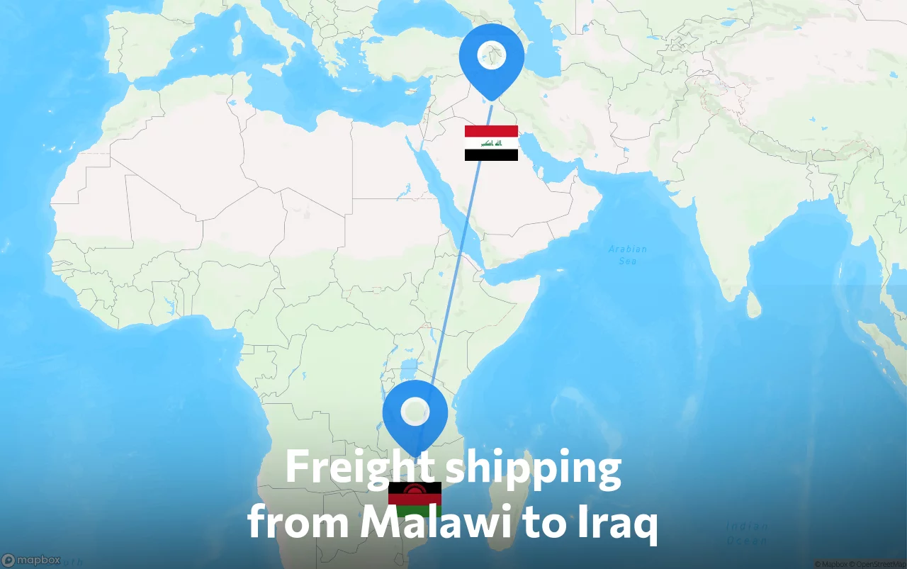 Shipping route from Malawi to Iraq