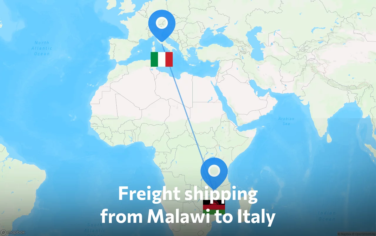 Shipping route from Malawi to Italy