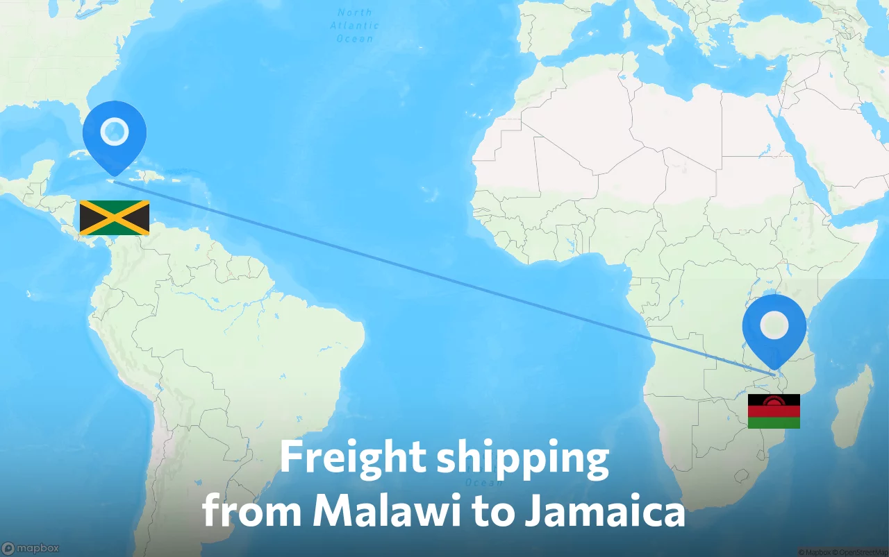 Shipping route from Malawi to Jamaica