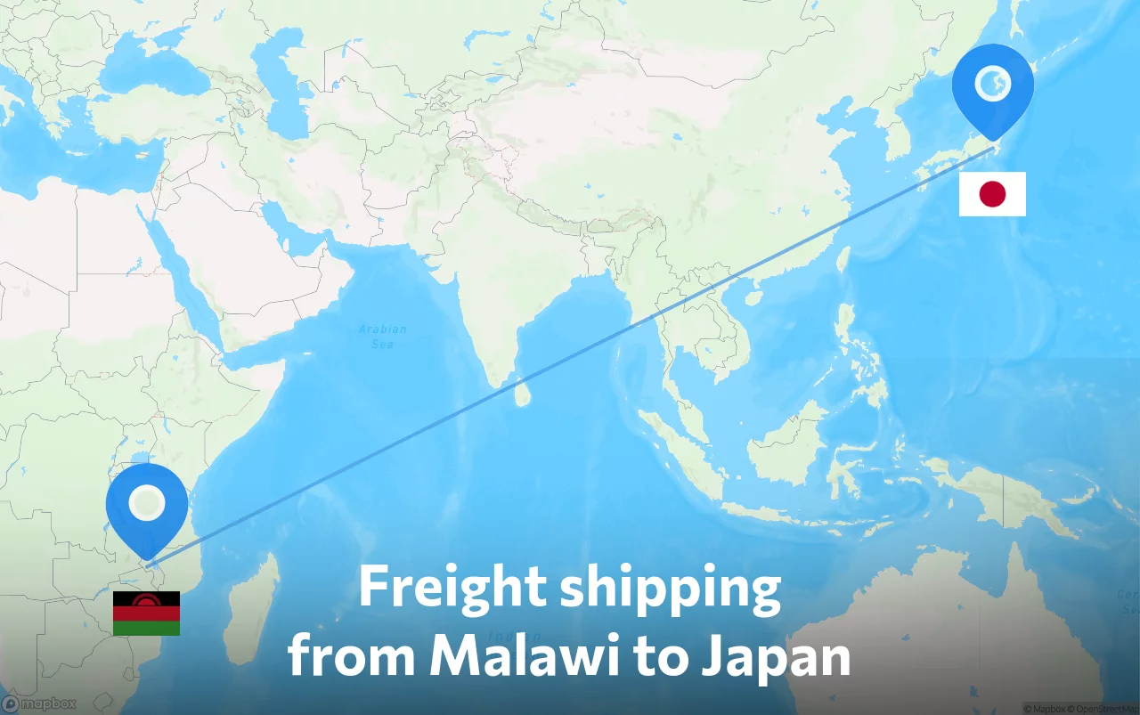 Shipping route from Malawi to Japan