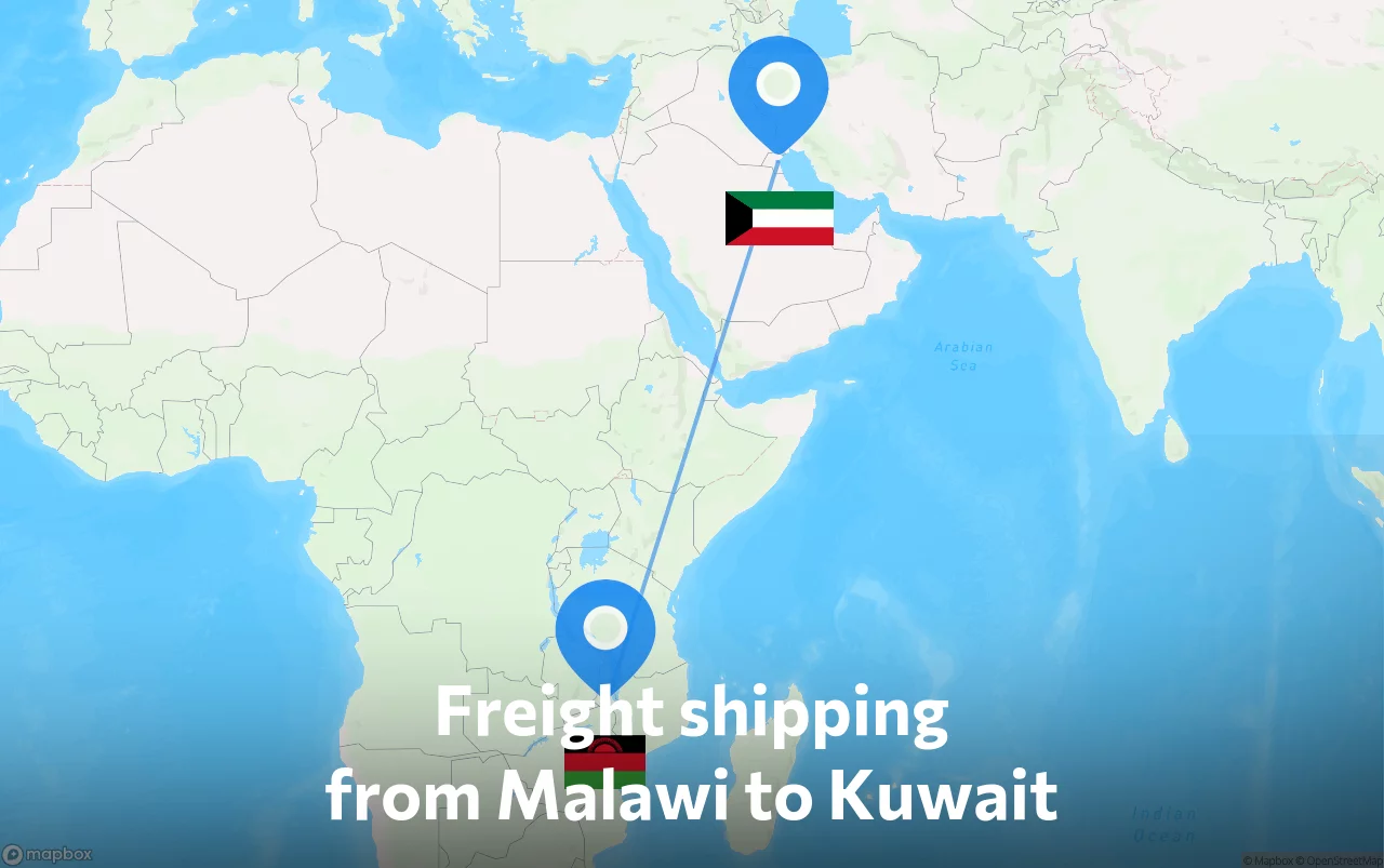 Shipping route from Malawi to Kuwait
