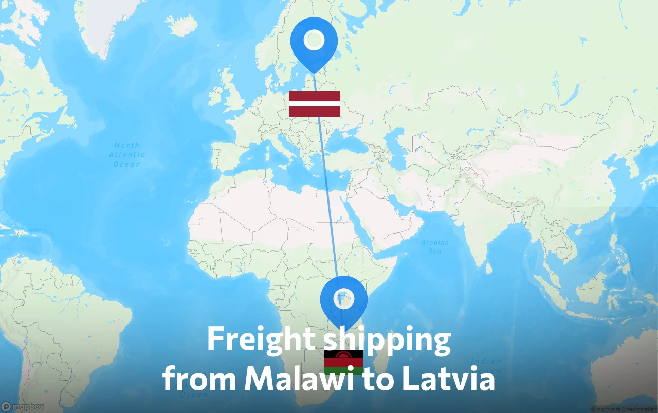 Shipping route from Malawi to Latvia