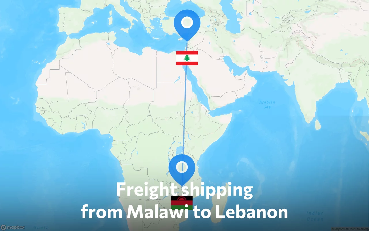 Shipping route from Malawi to Lebanon