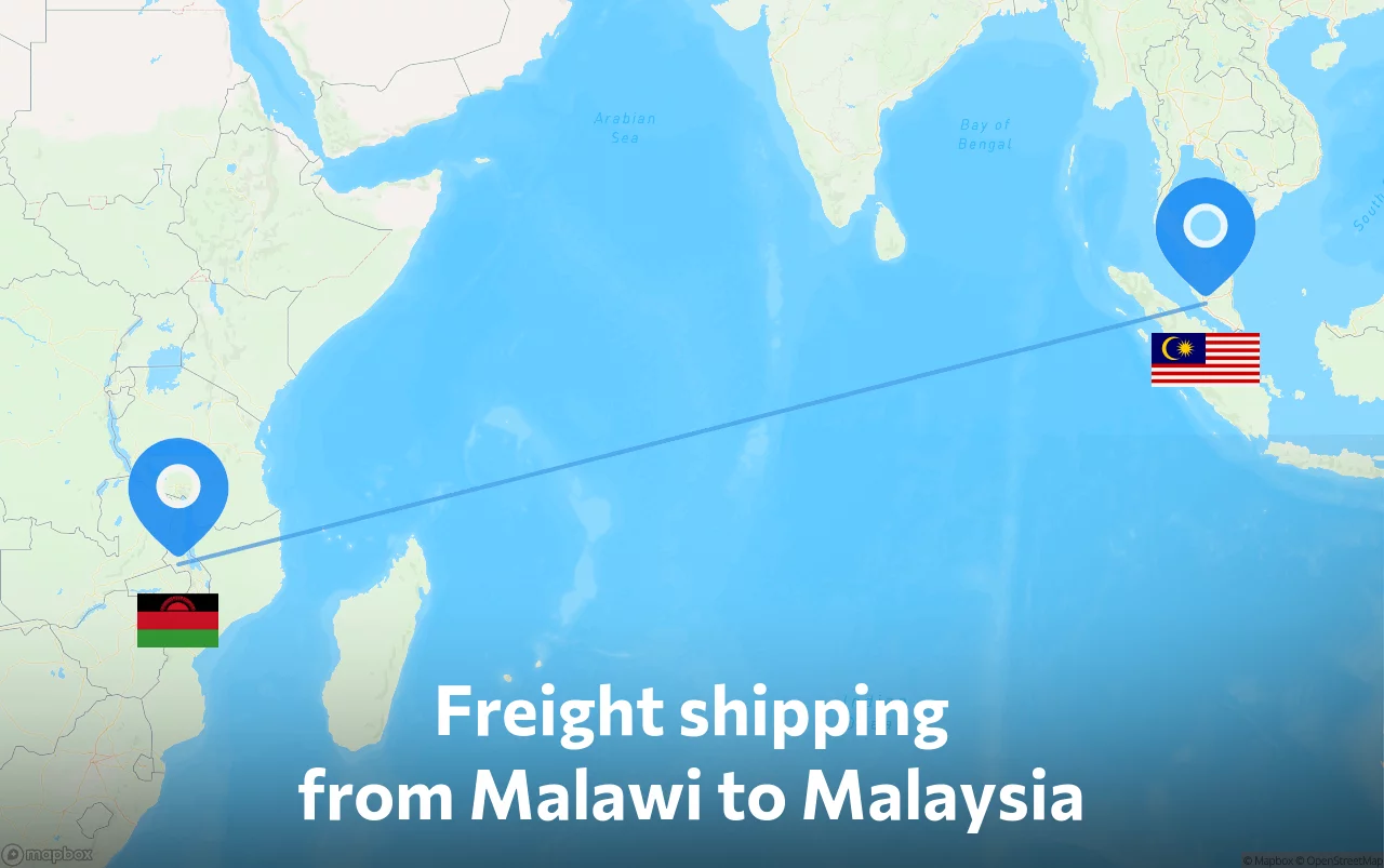 Shipping route from Malawi to Malaysia