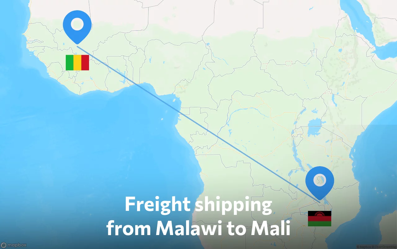 Shipping route from Malawi to Mali