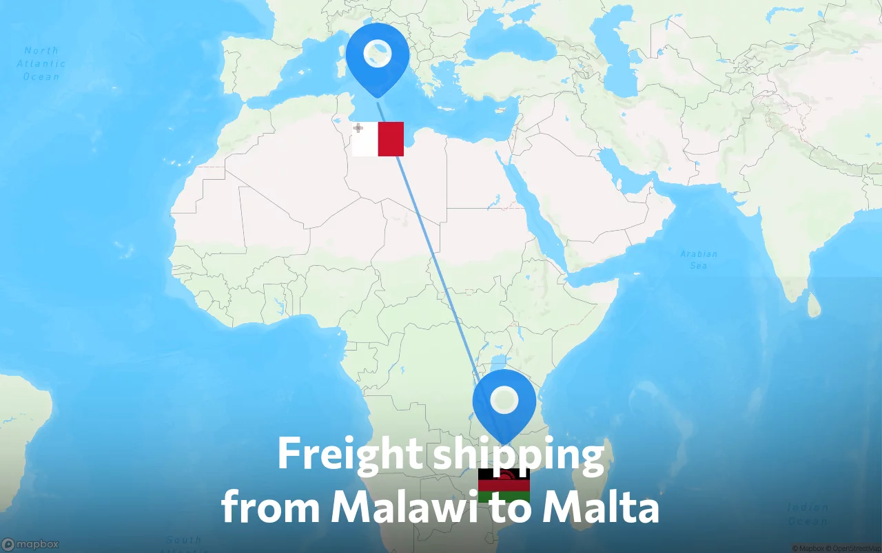 Shipping route from Malawi to Malta