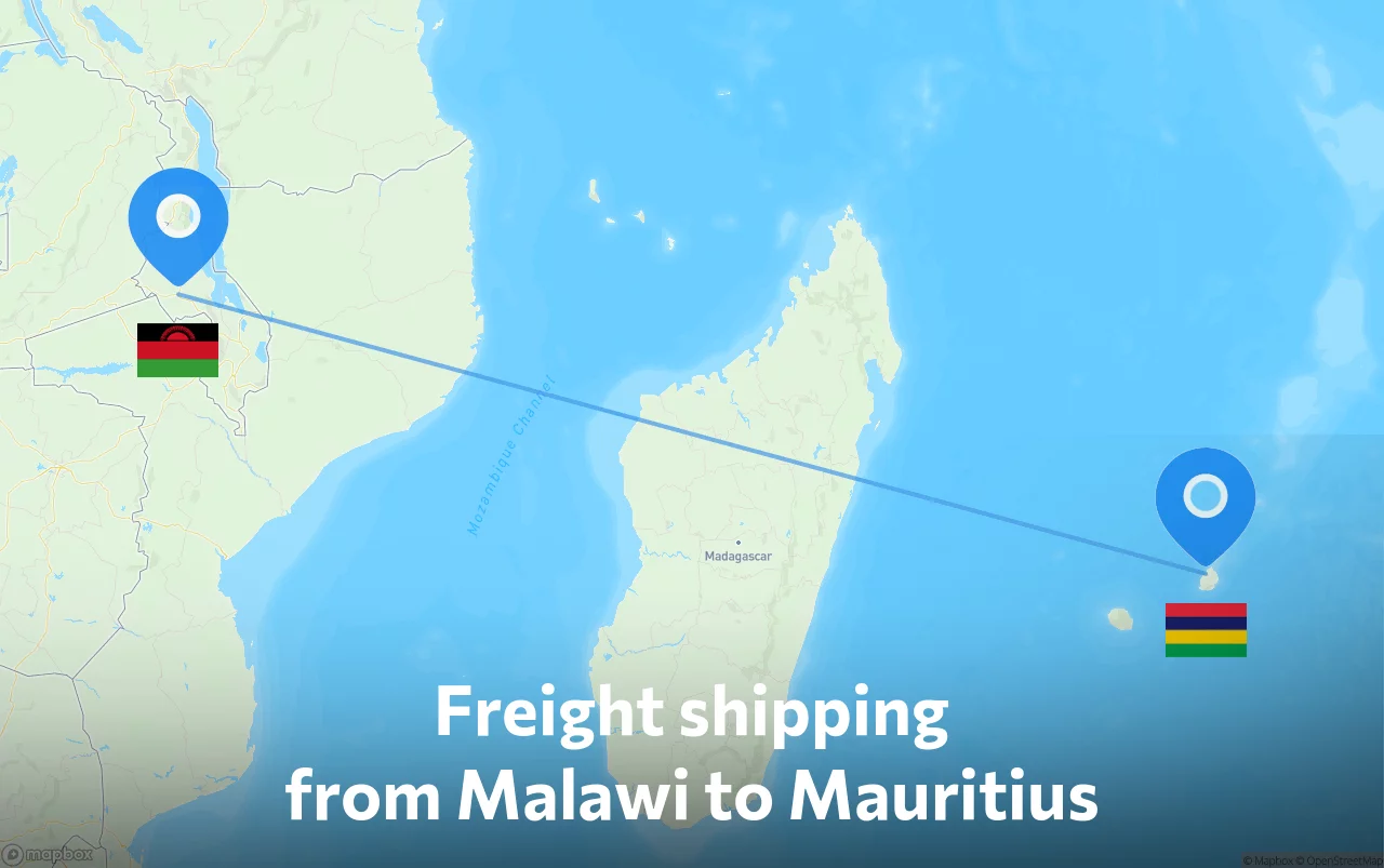 Shipping route from Malawi to Mauritius