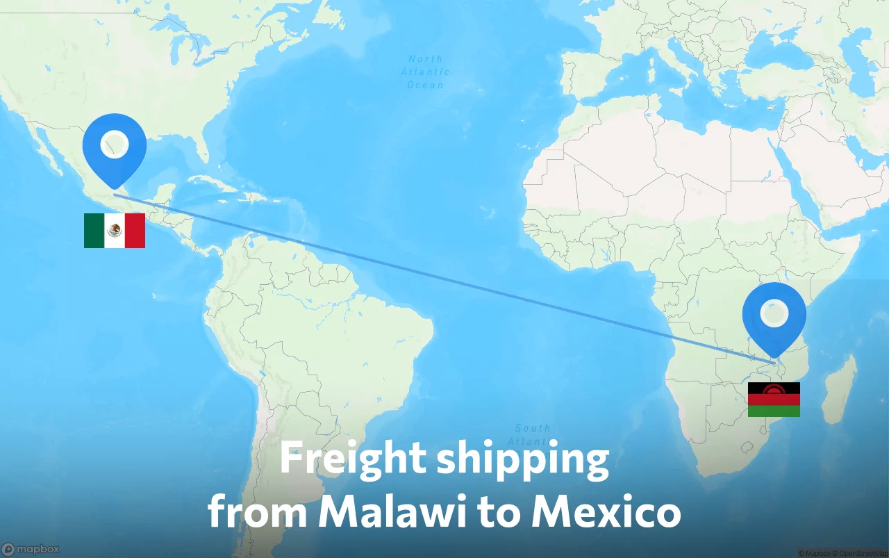 Shipping route from Malawi to Mexico